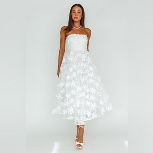 Selfie Leslie Dori Floral Embellished Midi Dress White Strapless Size Small